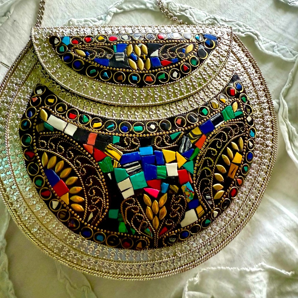 RAMLA Handmade Silver Multicolor Mosaic Metal Crossbody Handbag - Brand New!